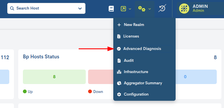 Imagen del desplegable con la opción Advanced Diagnosis señalada.